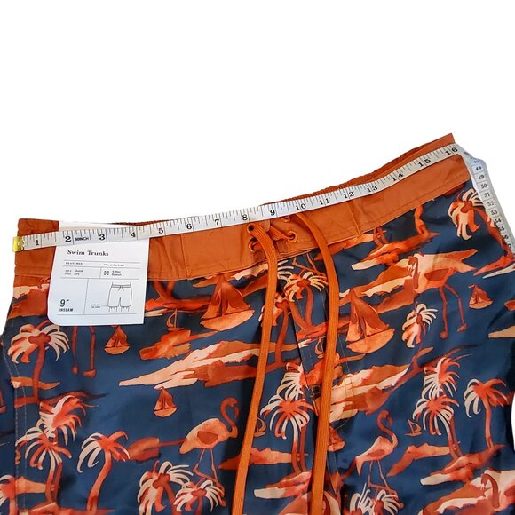 Mens Goodfellow  Swim Trunks M 9"Inseam Orange & Navy Tropical Flamingo Print  M - Picture 4 of 9